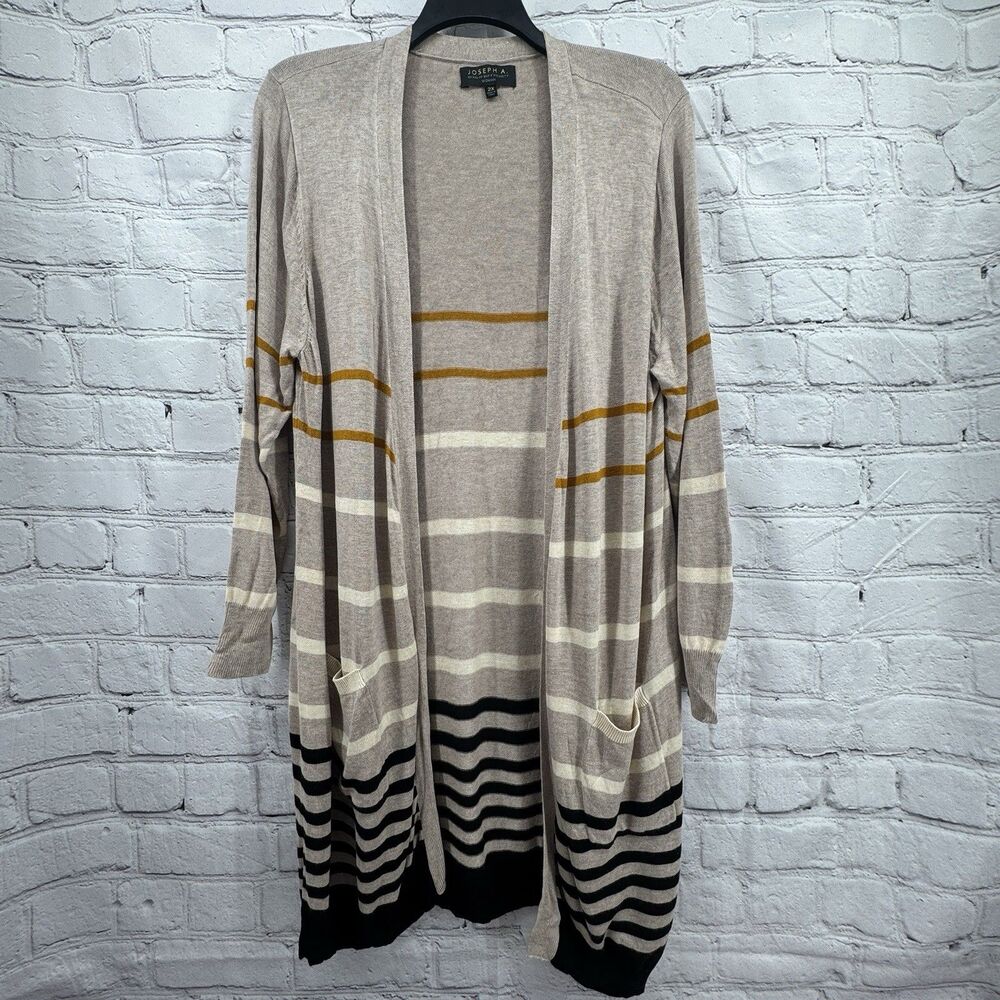 Joseph A. Cardigan Women's 3X Plus Beige & Black Open Long Sweater Classic